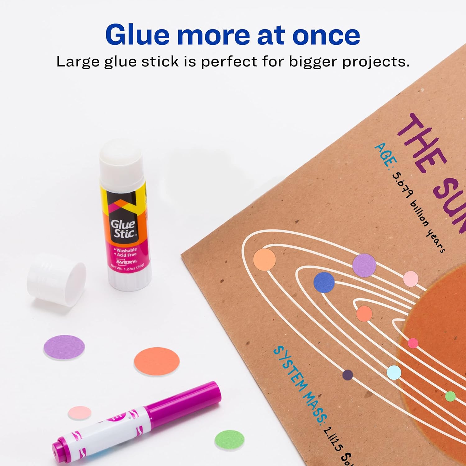 Avery Glue Stic - Washable, Non-Toxic Glue Sticks for Classroom, Crafting, and Office Use, 1.27 oz., Pack of 6