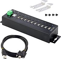 StarTech.com 10-Port Industrial USB 2.0 Hub, Rugged USB Hub withESD Level 4 Protection, DIN/Wall/Desk-Mountable USB-A Hub