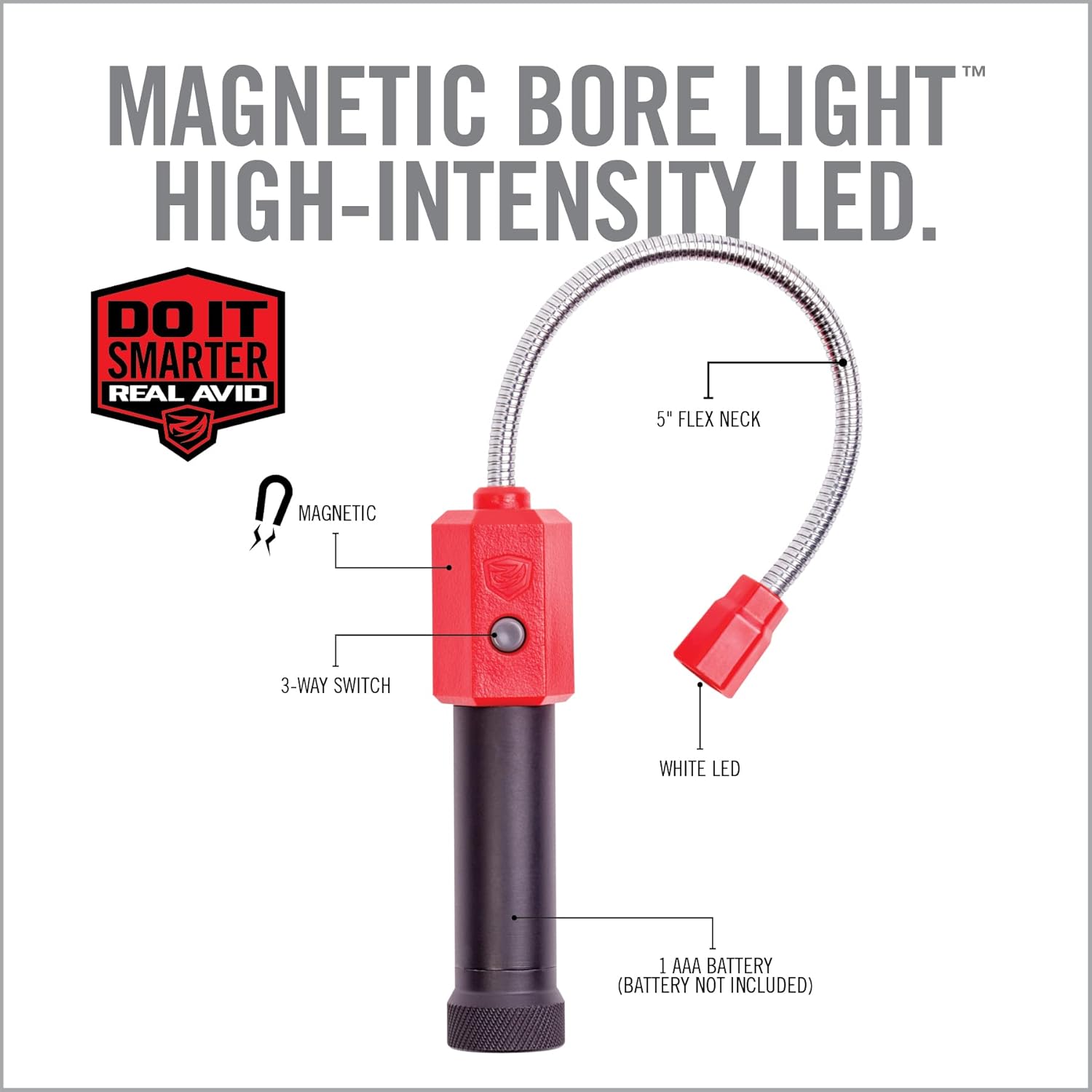Real Avid Bore Light, Magnetic, High Intensity LED Bore Illuminator with 5” Flexible Neck for Hands Free Operation