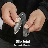 CIVIVI Elementum Slip Joint Pocket Knife for EDC, Folding Knife with 2.96" Damascus Blade Twill Carbon Fiber Handle C18062AJ-DS1
