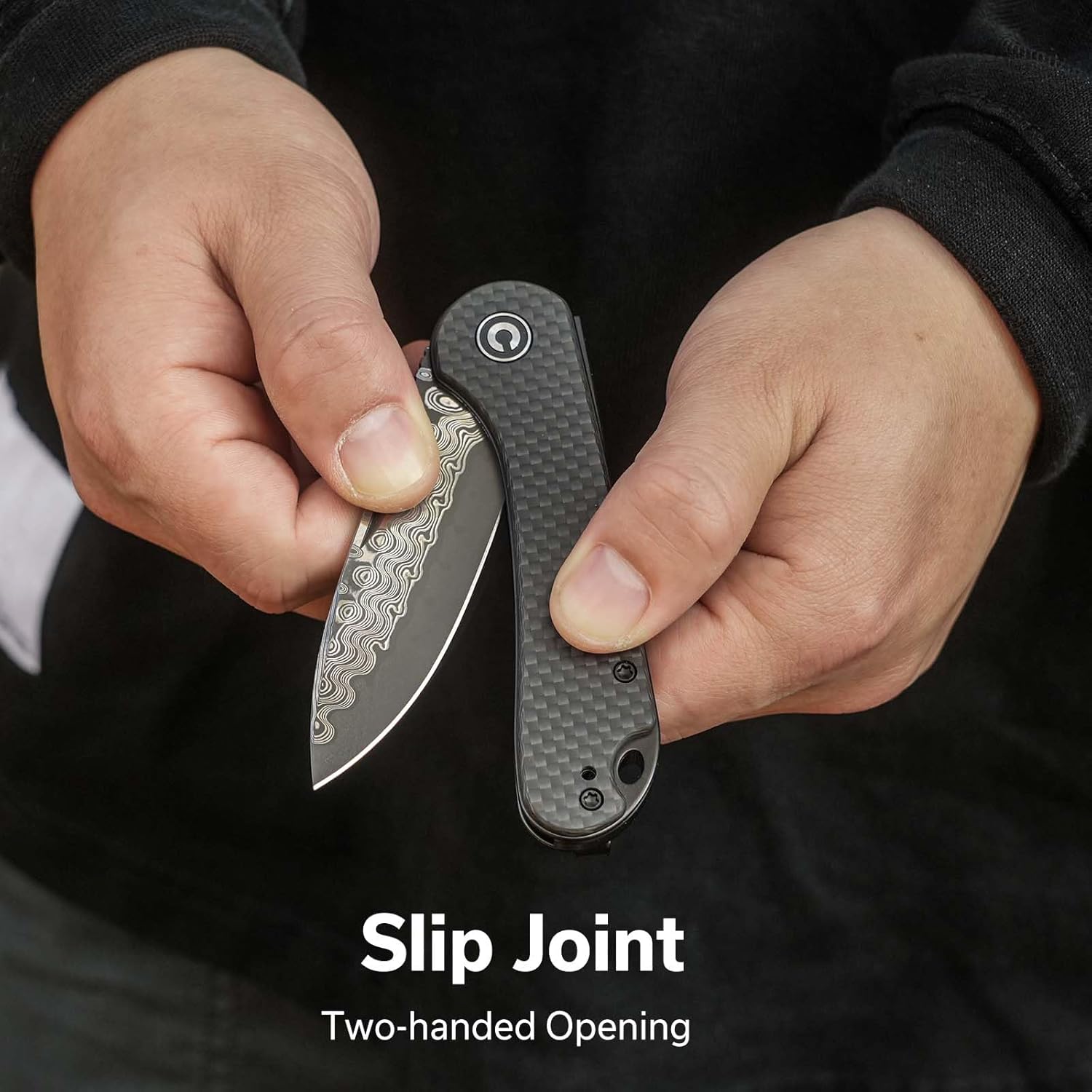 CIVIVI Elementum Slip Joint Pocket Knife for EDC, Folding Knife with 2.96" Damascus Blade Twill Carbon Fiber Handle