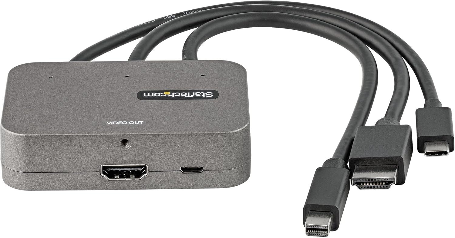 3-in-1 Multiport to HDMI Adapter, 4K 60Hz USB-C, HDMI or Mini DP to HDMI Video Converter, Conference Room Digital AV Adapter