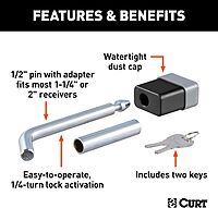CURT 23024 Trailer Hitch Lock, 1/2-Inch Pin Diameter, 5/8-Inch Adapter, Fits 1-1/4 or 2-Inch Receiver (Pack of 4) No Size
