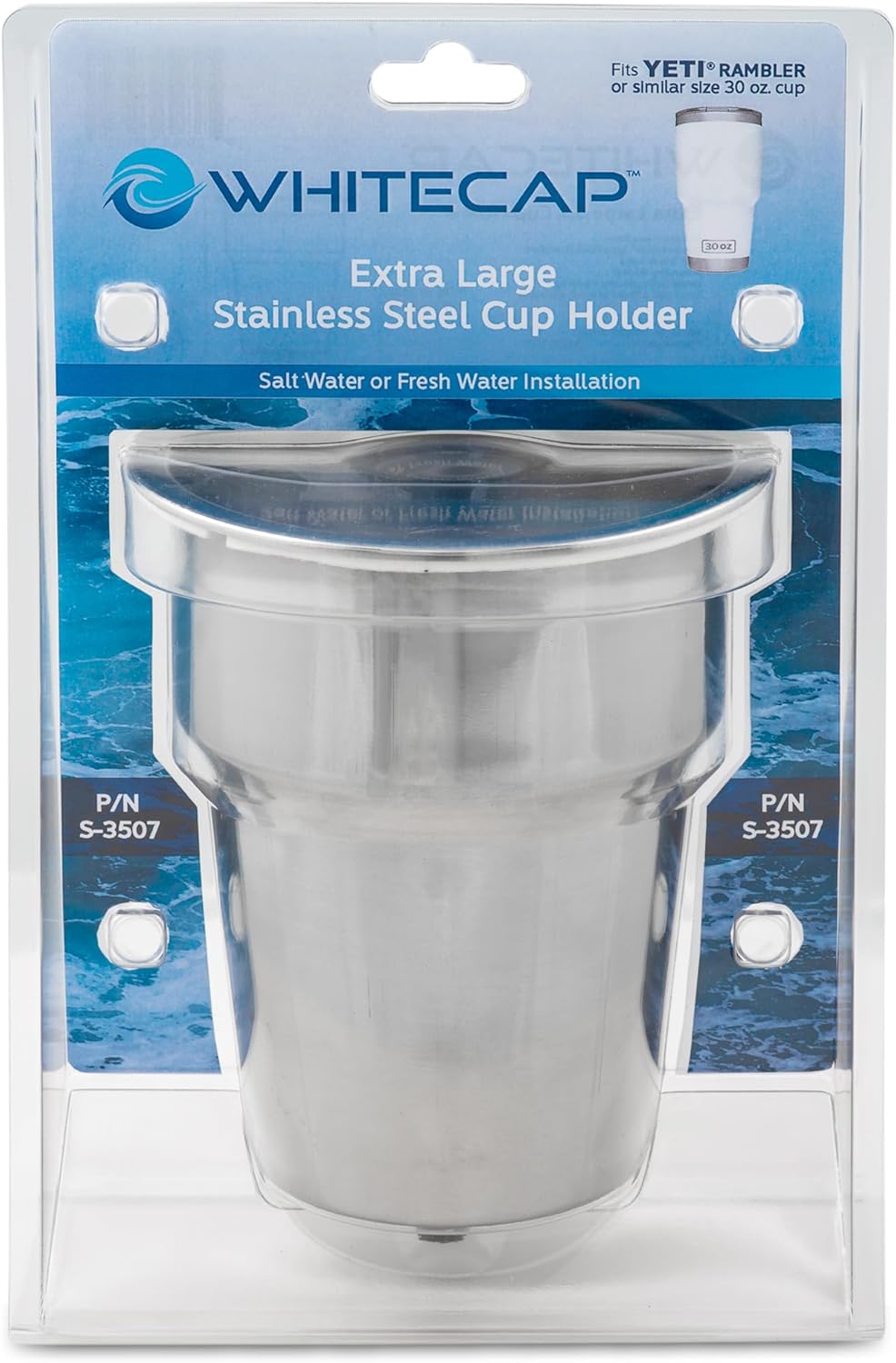 Whitecap Extra Large Stainless Steel Flush Cupholder