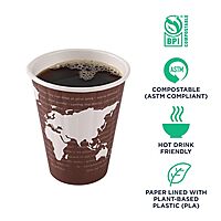 ECO PRODUCTS Compostable Disposable Insulated World Art 8oz Coffee Cups, Case of 800, Renewable Double-wall Hot Paper Cup, Plant Based PLA Lining, No Sleeves Needed, Color Coded 8oz 800