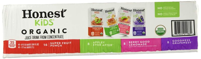 Honest Kids Organic Fruit Juice Drink Boxes Variety Pack, 6 Oz, Pack Of 40 Boxes