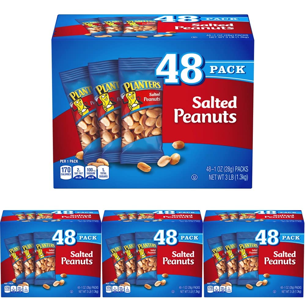PLANTERS Salted Peanuts, 1 oz. Bags (192 Pack) - Snack Size Peanuts with Sea Salt & Simple Ingredients