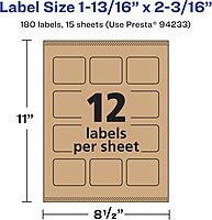AVERY Kraft Brown Rectangle Labels, Sure Feed Technology, 1-13/16" x 2-3/16", Print-to-The-Edge, Laser/Inkjet Printable