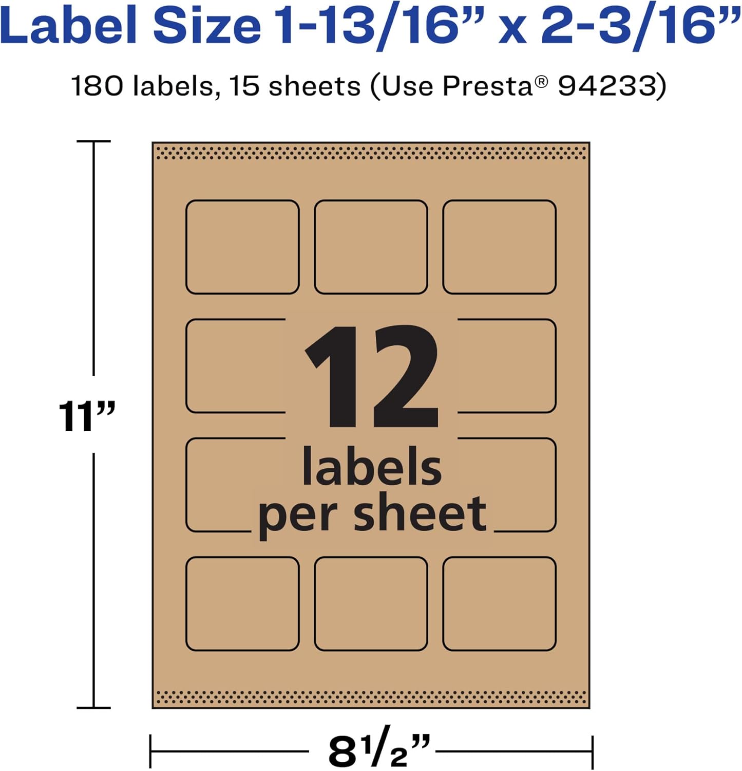 AVERY Kraft Brown Rectangle Labels, Sure Feed Technology, 1-13/16" x 2-3/16", Print-to-The-Edge, Laser/Inkjet Printable