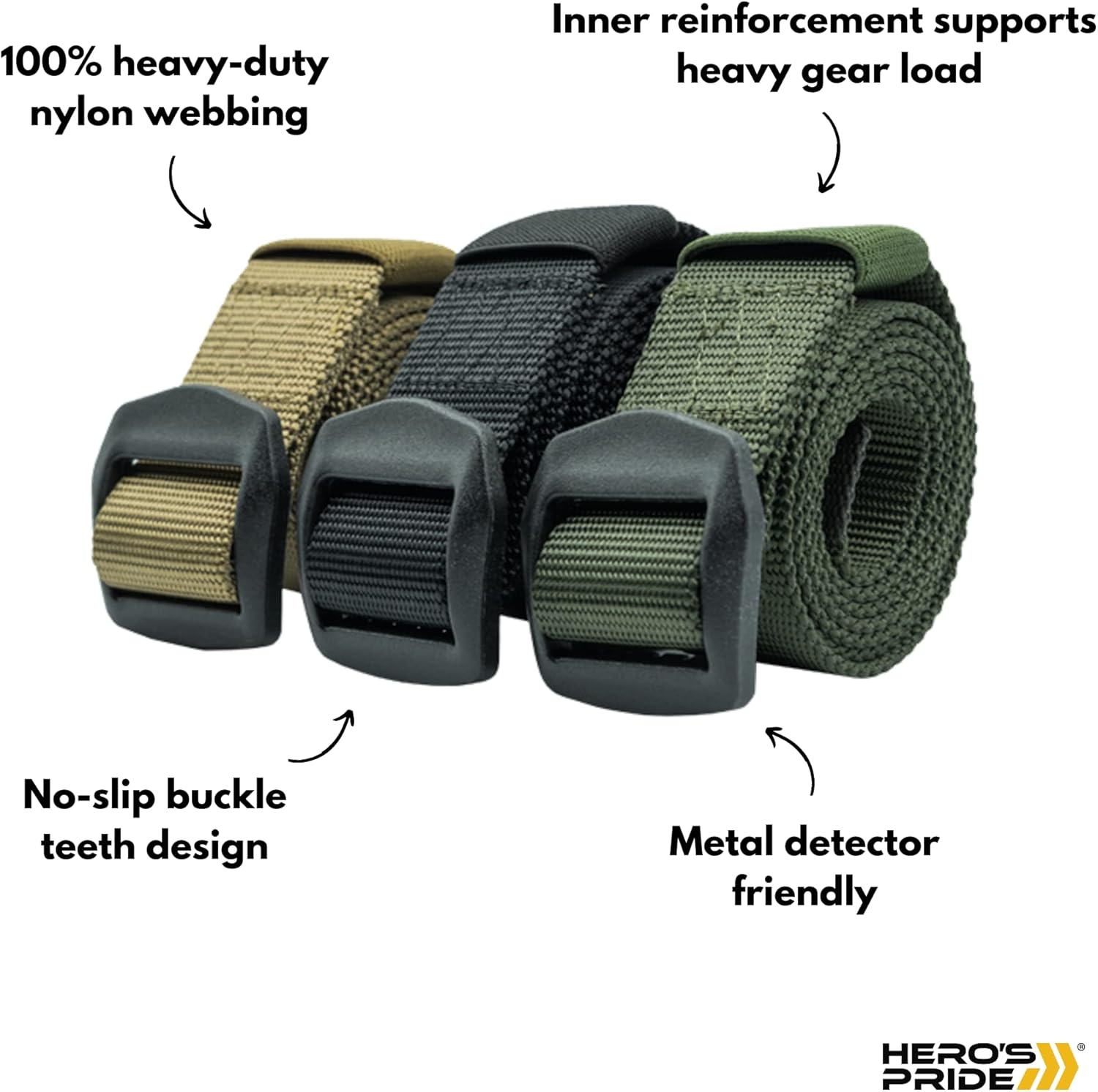 Hero's Pride Tactical EDC Belt, Law Enforcement Standard Issue, High-Grade Nylon Webbing 1.5 in