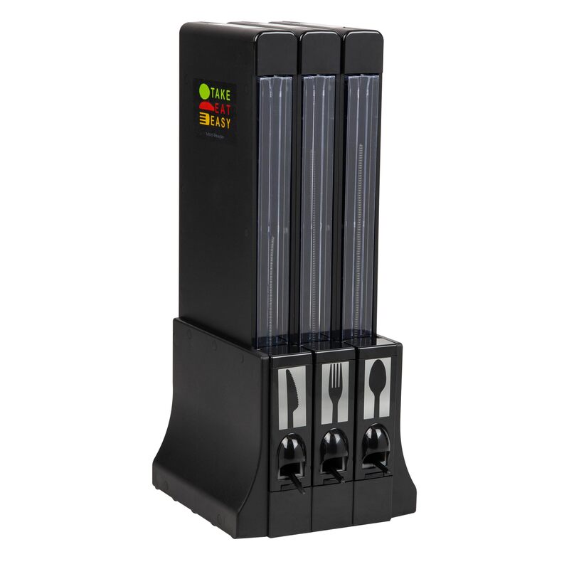 Mind Reader Utensil Dispenser, Silverware Organizer, Plastic Fork Spoon Dispenser, Kitchen, 10.25" L x 10.75" W x 24.5" H, Black