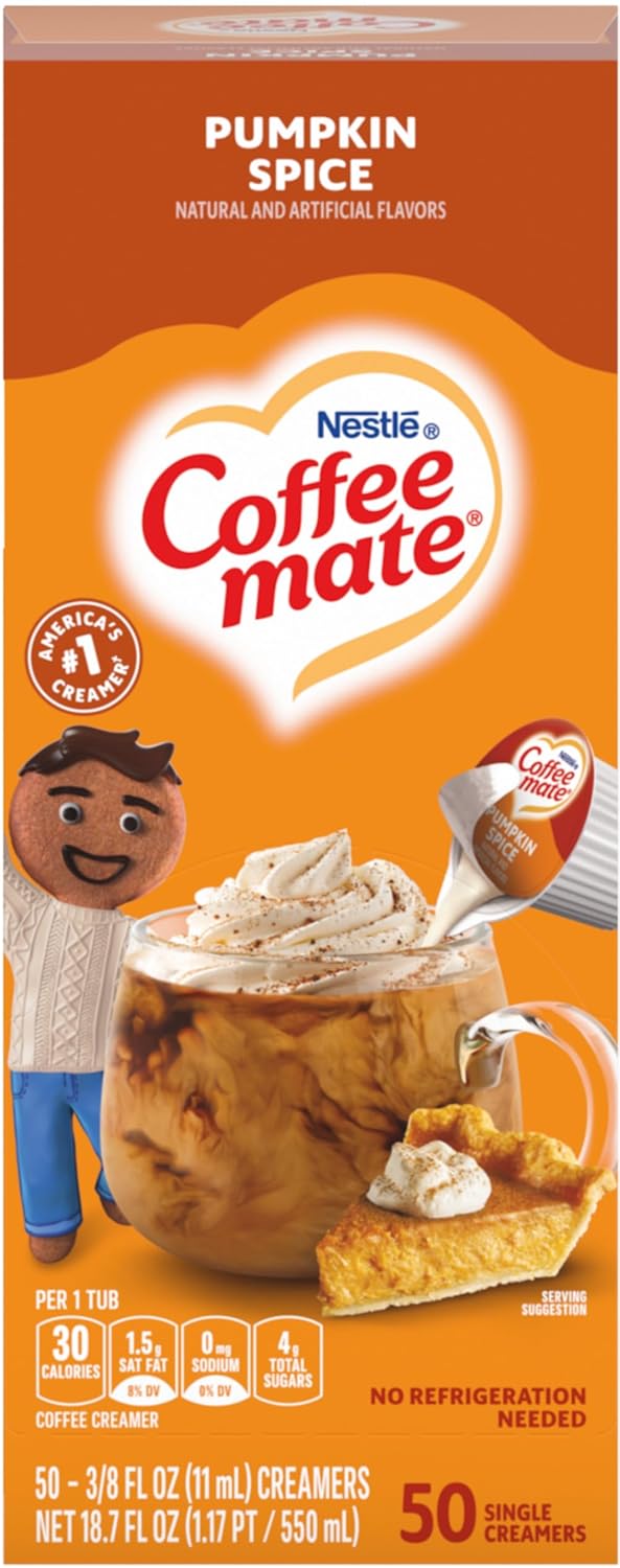 Nestle, Pumpkin Spice Coffee-mate Liquid Creamer Singles - Seasonal Flavor, Pack of 50