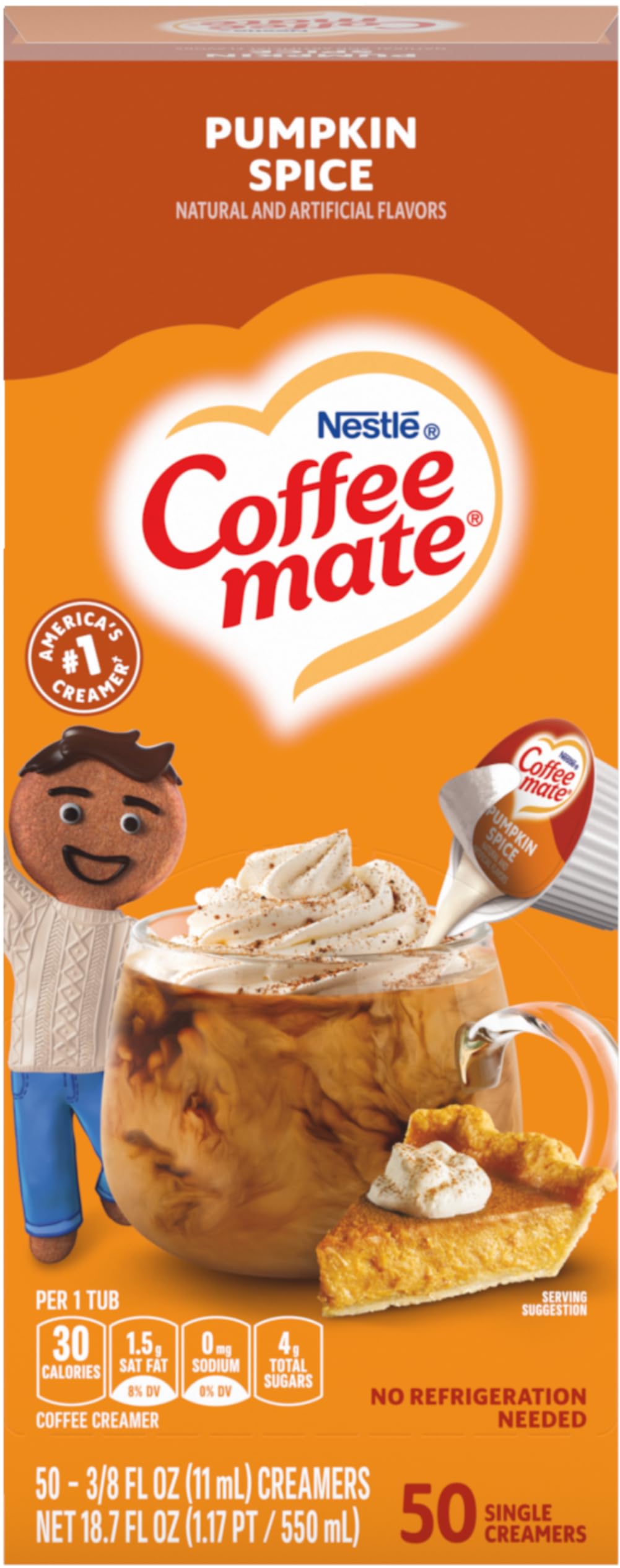 Nestle, Pumpkin Spice Coffee-mate Liquid Creamer Singles - Seasonal Flavor, Pack of 50
