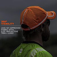 Ergodyne GloWear 8930 High Vis Baseball Hat, Breathable Mesh Paneling, Reflective Trim for Enhanced Visibility,Orange