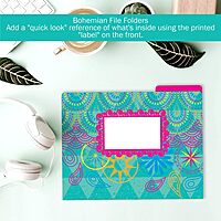 Barker Creek Designer File Folders, Bohemian, Multi-Design, Playful Patterns on Outside, Solid Colors on Inside, Letter Size