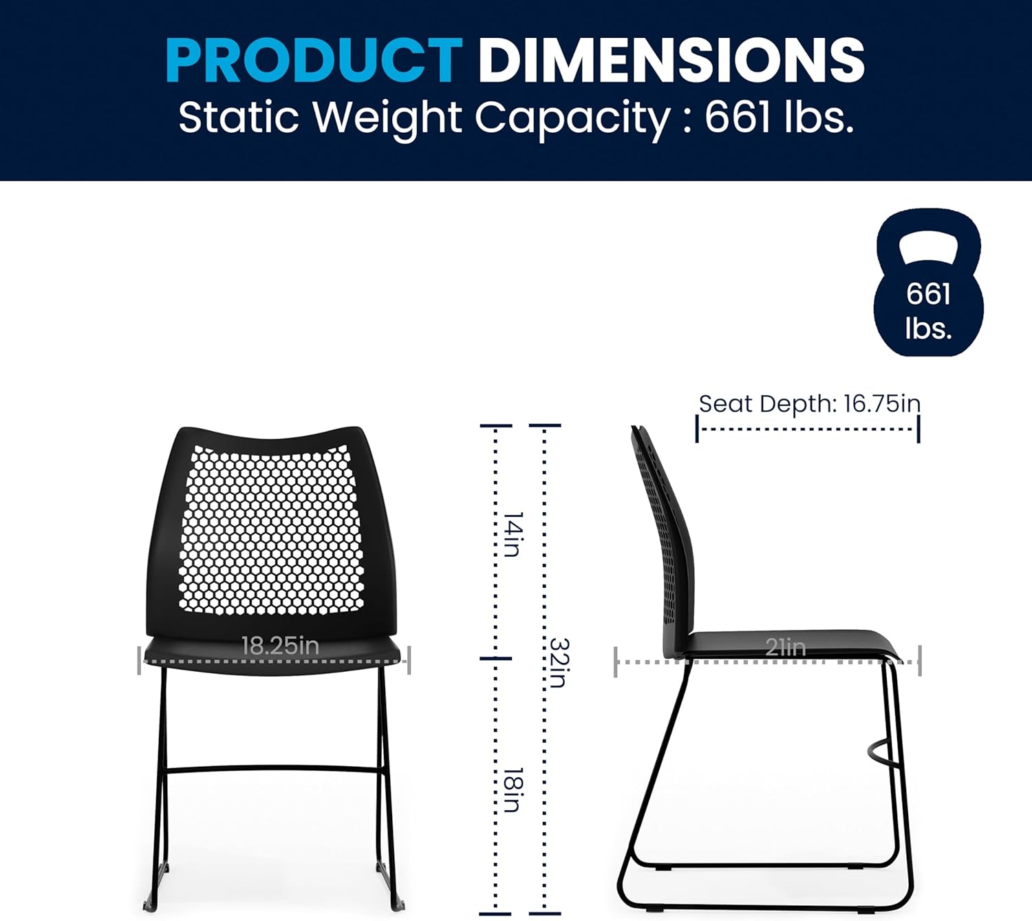 Flash Furniture HERCULES Series 661 lb Capacity Stack Chair with Air-Vent Back and Sled Base