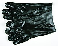 MCR Safety 6200 Single-Dipped PVC Plastic Gloves with 10-inch Gauntlet and Interlock Lining, Smooth, Black, Large, 1-Pair