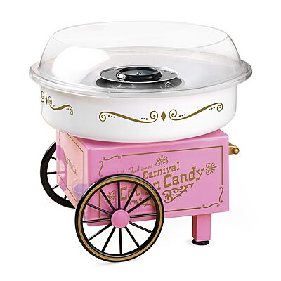 Nostalgia Cotton Candy Machine - Retro Cotton Candy Machine for Kids with 2 Reusable Cones, 1 Sugar Scoop, and 1 Extractor Head – Pink