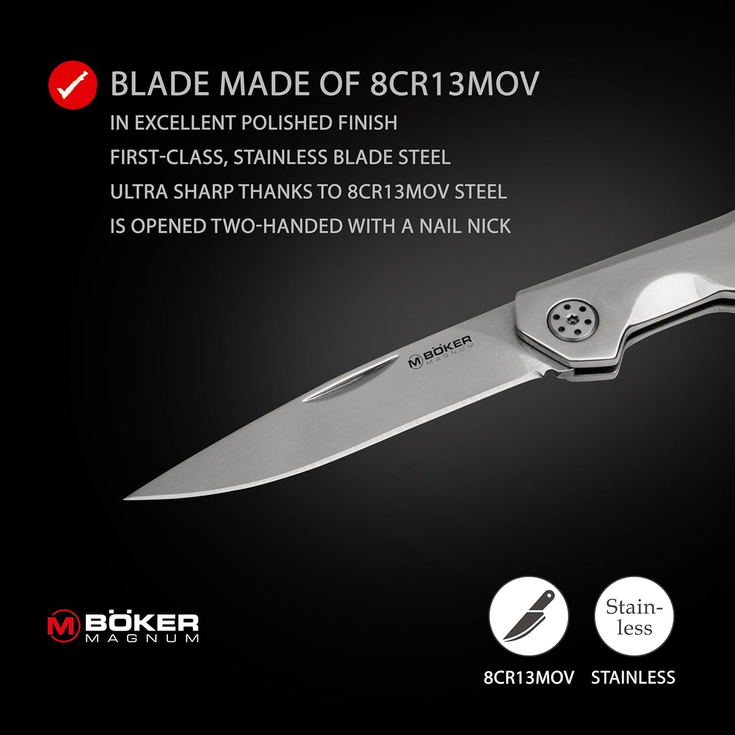 Boker Magnum Shiny EDC Pocket Knife - Small Multipurpose Folding Knife with 2.36 Inch