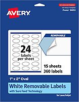 Avery Matte White Removable Oval Labels, Sure Feed Technology, Print-to-the-Edge, 1" x 2"