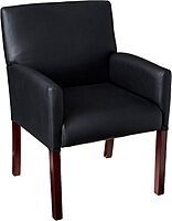 Boss Office Products Reception and Guest Box Arm Chairs with Mahogany Finish in Black Arm Chair + Guest Chair