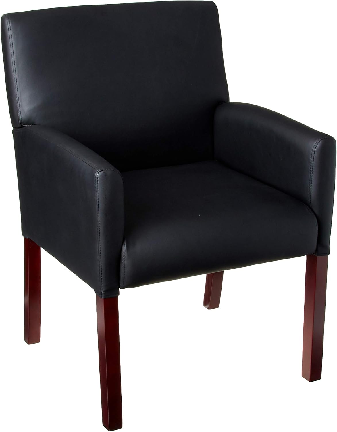 Boss Office Products Reception and Guest Box Arm Chairs with Mahogany Finish in Black Arm Chair + Guest Chair