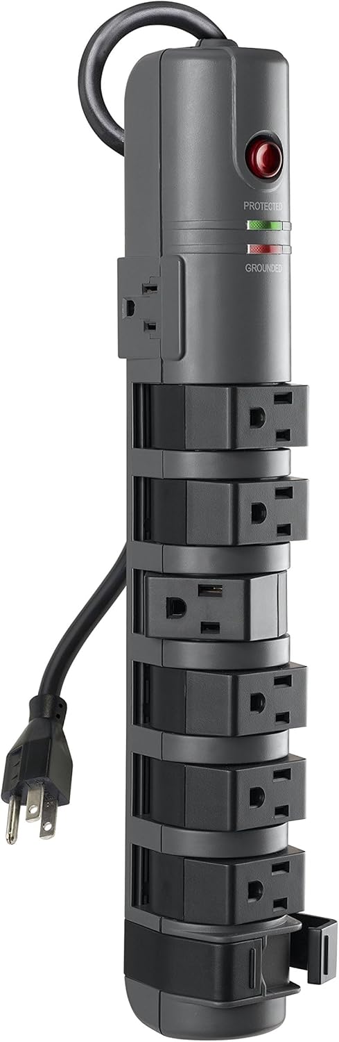 Belkin 8-Outlet Pivot-Plug Power Strip Surge Protector With 6ft Cord & Telephone Protection