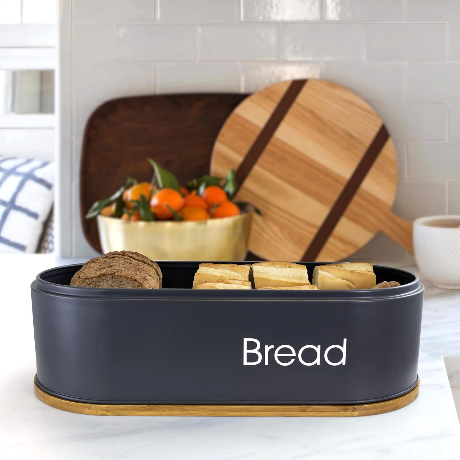 MegaChef Charcoal Gray and Bamboo 4-Piece Canister Set