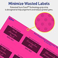 Avery Printable Square Labels, Sure Feed Technology, 2" x 2", Neon Magenta, Print-to-the-Edge, Laser/Inkjet