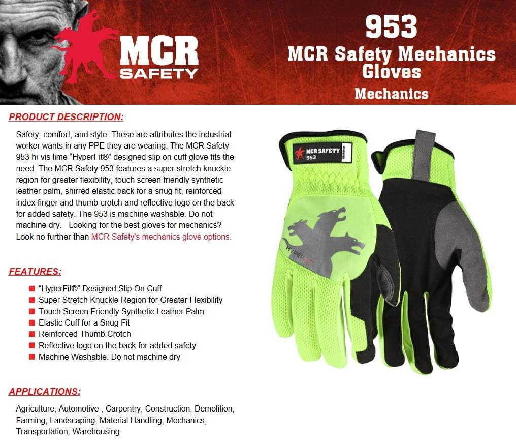 MCR SAFETY 953 Work Gloves Synthetic Leather Mechanic & Lifting