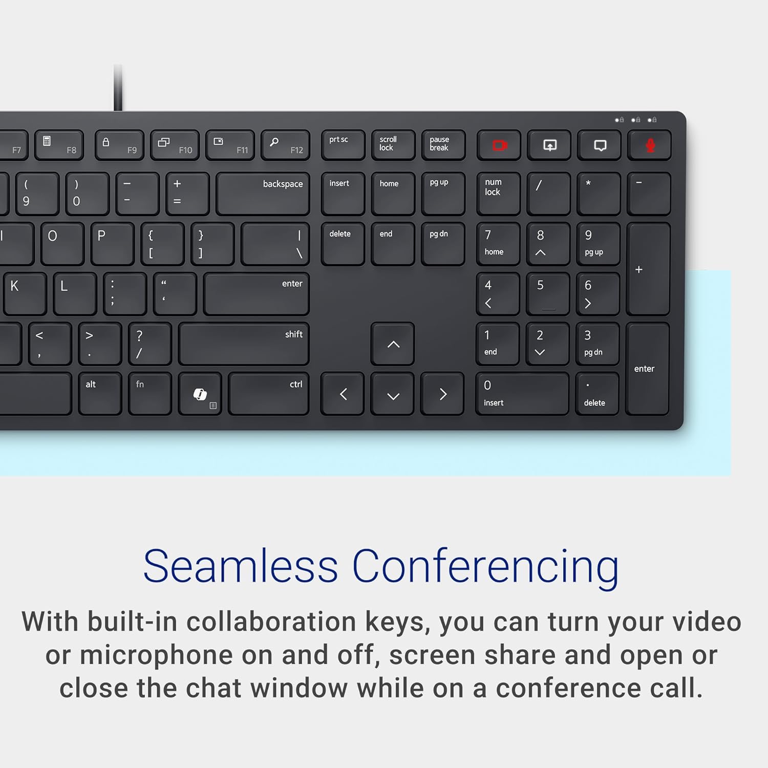 Dell KB525C Wired Collaboration Keyboard - USB-C & USB-A Versatile connectivity, 15 Programmable Shortcuts Keys