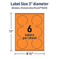 AVERY Printable Round Labels, Sure Feed Technology, 3" Diameter, Bright Orange, Print-to-the-Edge, Laser/Inkjet Printable