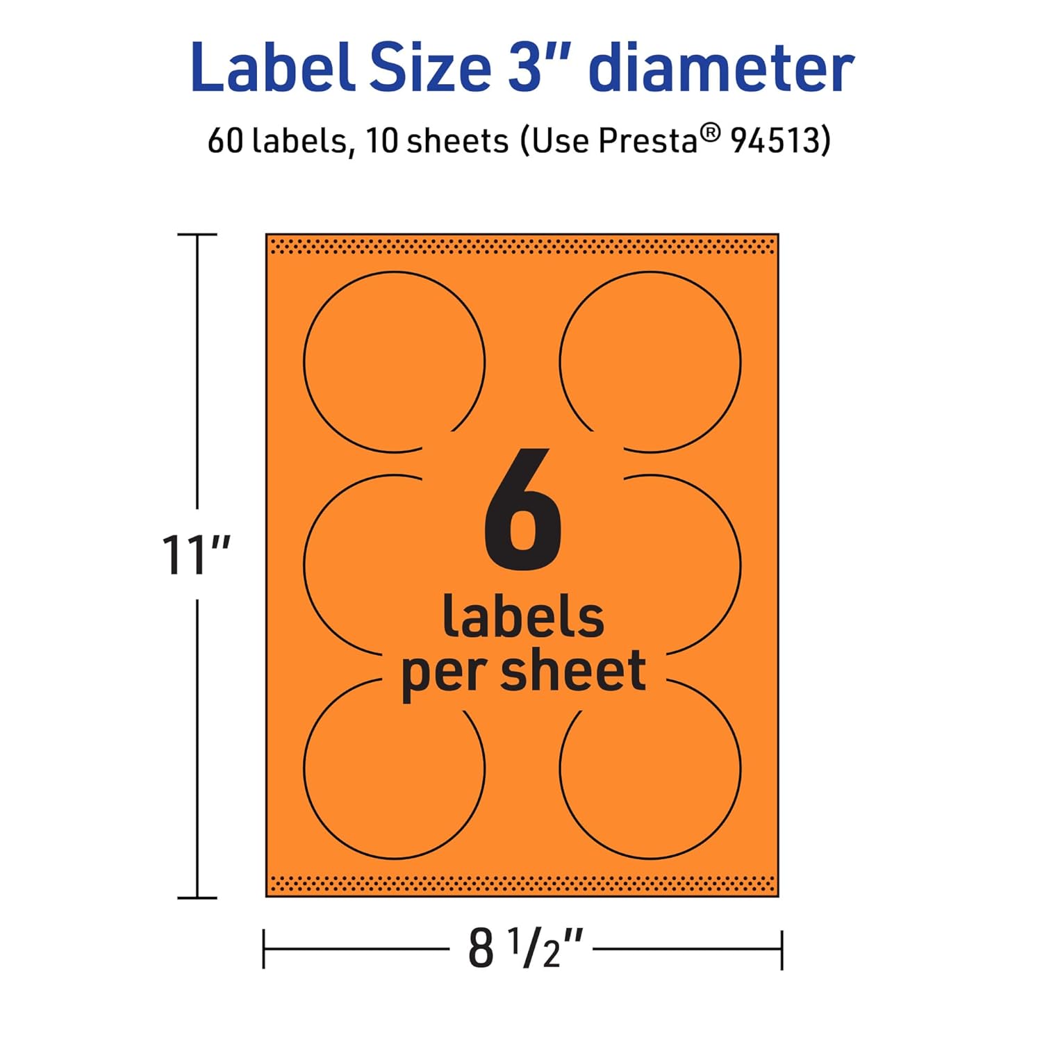 AVERY Printable Round Labels, Sure Feed Technology, 3" Diameter, Bright Orange, Print-to-the-Edge, Laser/Inkjet Printable