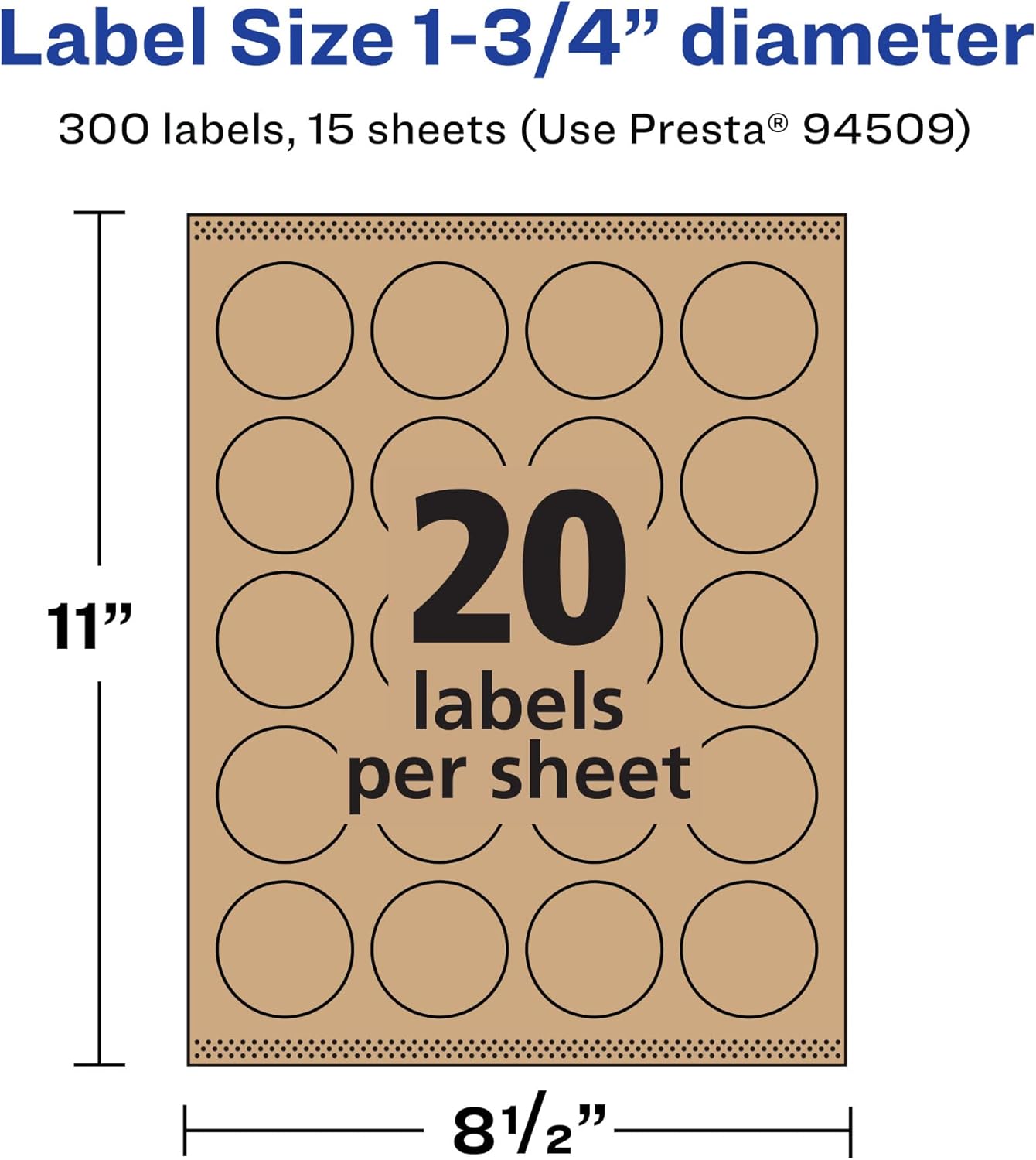 Avery Kraft Brown Round Labels, Sure Feed Technology, 1.75" Diameter, Print-to-The-Edge, Laser/Inkjet Printable