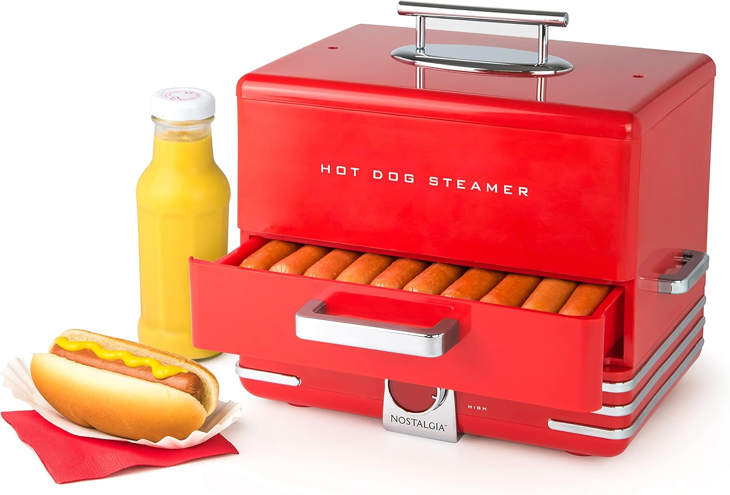 NOSTALGIA Extra Large Diner-Style Hot Dog Steamer & Bun Warmer