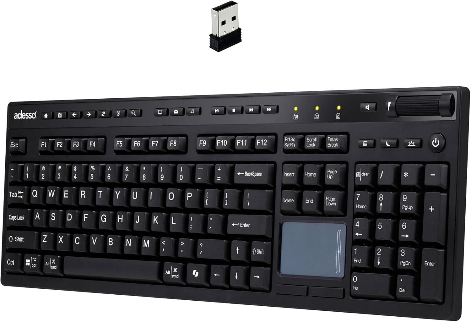 Wireless Keyboard with Touchpad 104 Key Full Size USB Dongle Receiver Multi OS Support Works with MacOs System & Multimedia