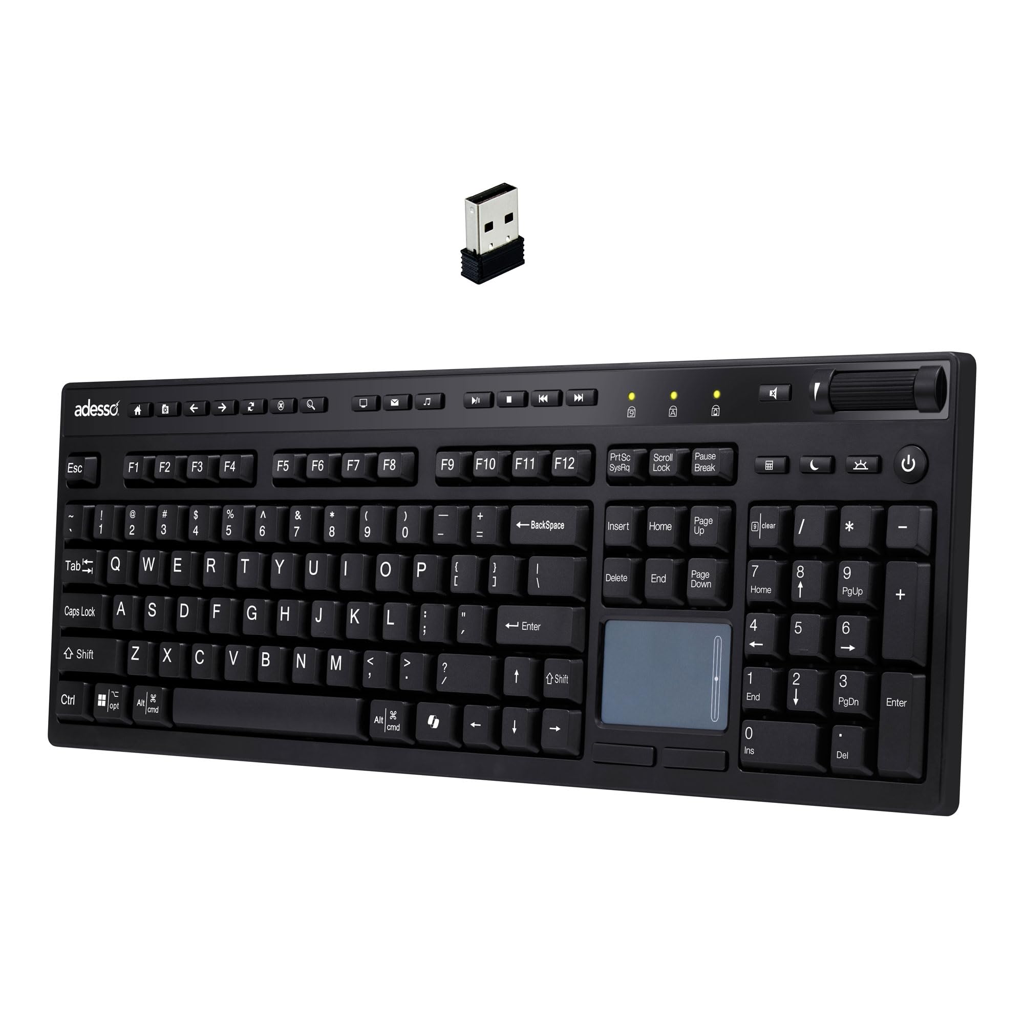 Wireless Keyboard with Touchpad 104 Key Full Size USB Dongle Receiver Multi OS Support Works with MacOs System & Multimedia