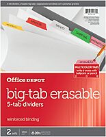 Office Depot Erasable Big Tab Dividers, 5-Tab, Assorted Colors, Pack of 2 Sets, 3585478683