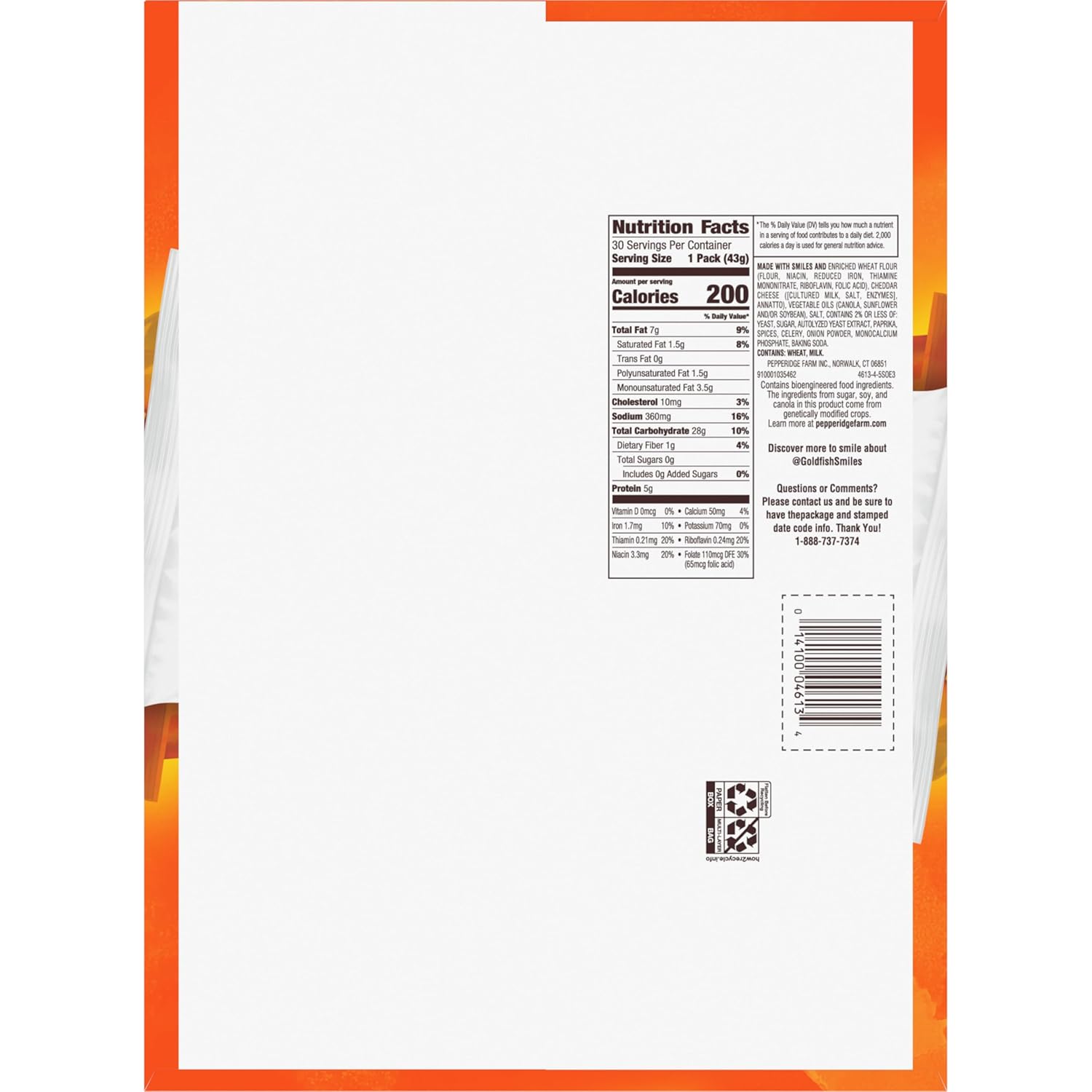 Pepperidge Farm Goldfish Cheddar Crackers, 1.5 oz. Snack Packs, 30 Count 1.5 Ounce (Pack of 30) Cheddar 30ct