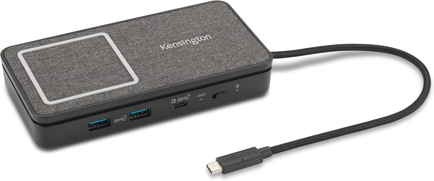 Kensington USB-C Hub with Qi Charging, Dual HDMI 4K@60Hz, 100W PD Pass Through Charging, 1Gbps Ethernet Port
