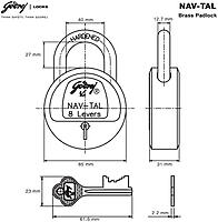 Godrej Nav-Tal 8 Lever Hardened (3 keys) / Brass / 3282