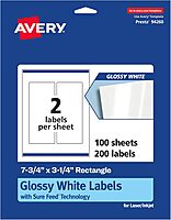 Avery Glossy White Rectangle Labels, Sure Feed Technology, 7.75" x 3.25", Print-to-The-Edge, Permanent Adhesive, Laser/Inkjet Printable
