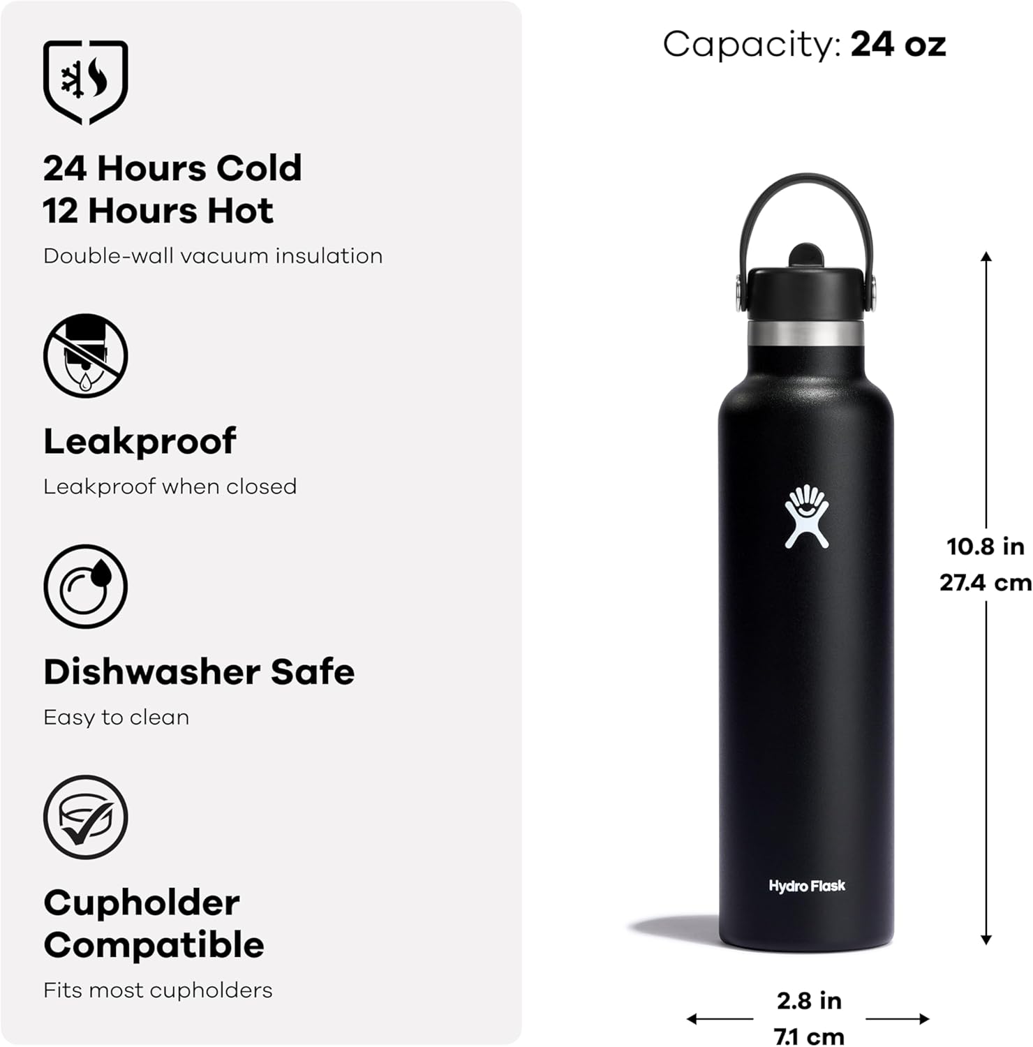 Hydro Flask Insulated Stainless Steel Water Bottle with Flex Straw Cap