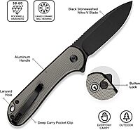 CIVIVI Elementum II Pocket Folding Knife 2.96in Blade Button Lock Deep-Carry Clip