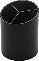 Business Source Large 3-Compartment Plastic Pencil Cup, 3inH x 3inW x 4.1inD, Plastic, Black