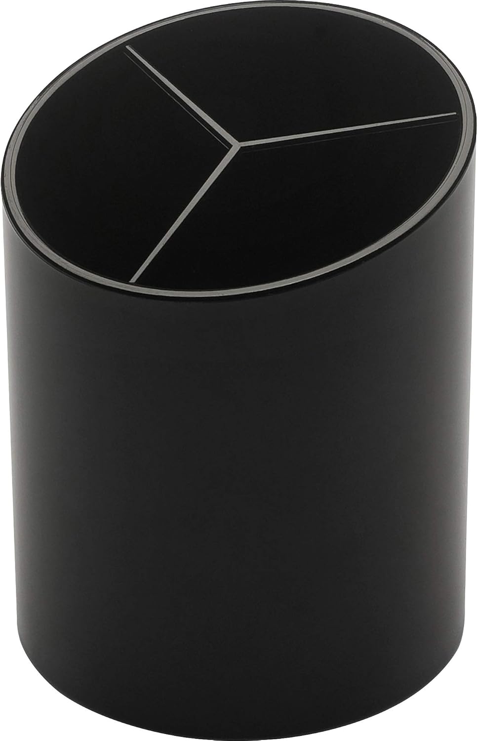 Business Source Large 3-Compartment Plastic Pencil Cup, 3inH x 3inW x 4.1inD, Plastic, Black