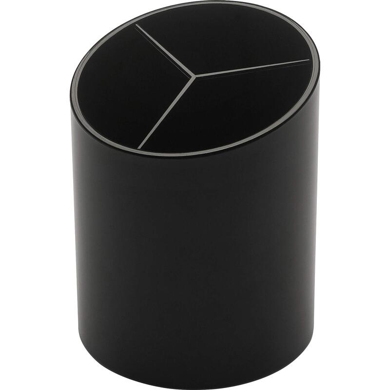 Business Source Large 3-Compartment Plastic Pencil Cup, 3inH x 3inW x 4.1inD, Plastic, Black