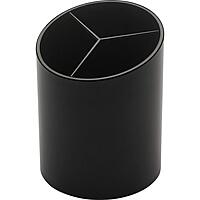 Business Source Large 3-Compartment Plastic Pencil Cup, 3inH x 3inW x 4.1inD, Plastic, Black