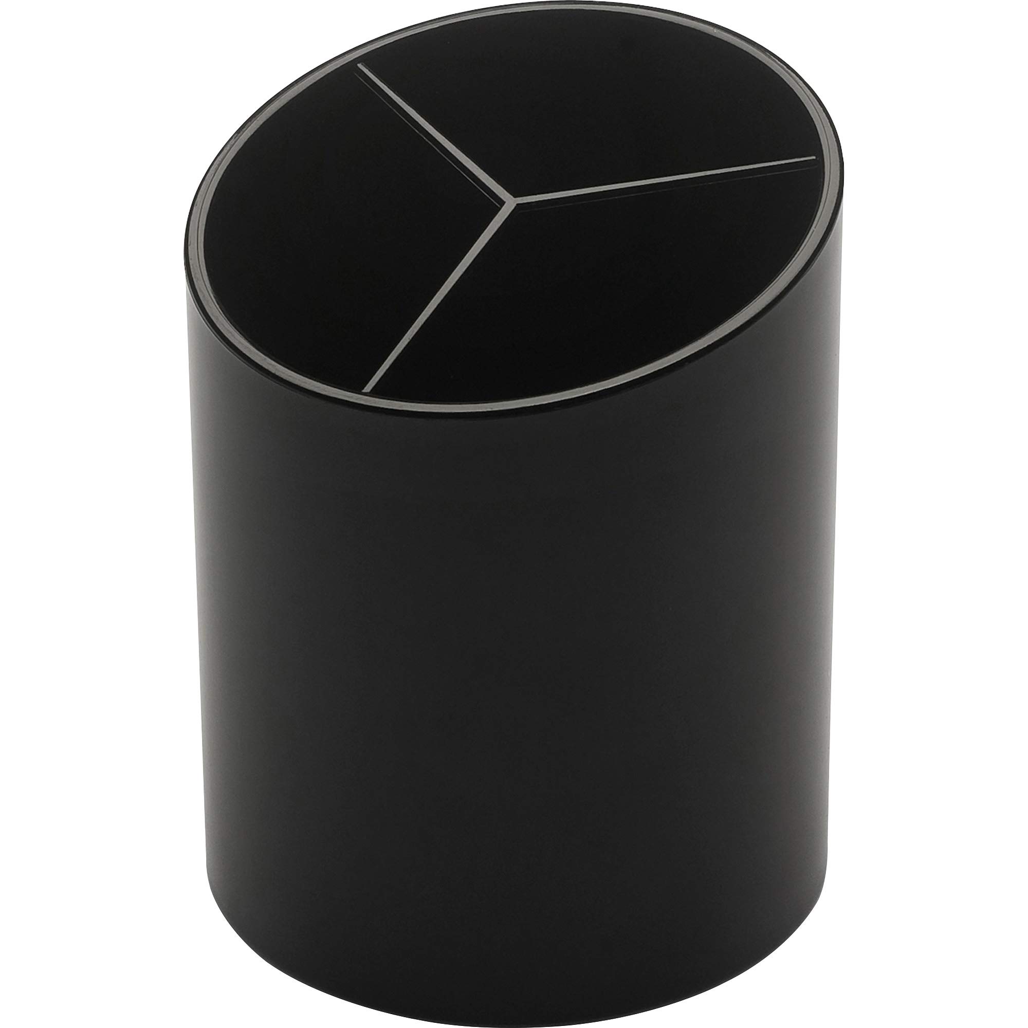 Business Source Large 3-Compartment Plastic Pencil Cup, 3inH x 3inW x 4.1inD, Plastic, Black