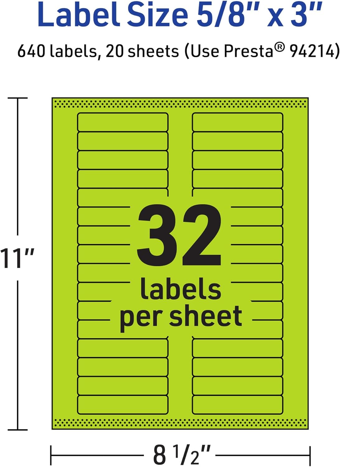 Avery Printable Rectangle Labels, Sure Feed Technology, 5/8" x 3", Bright Green